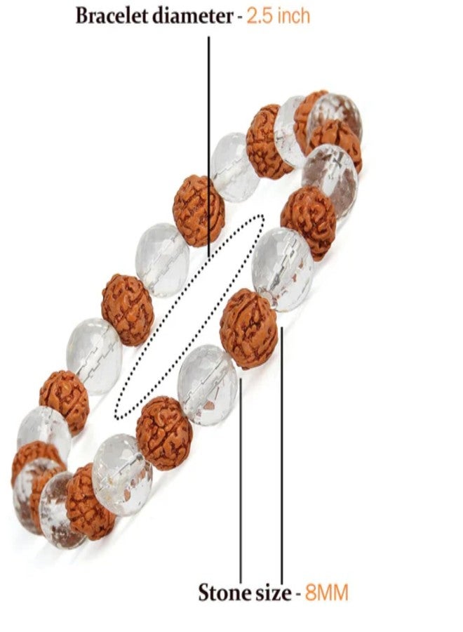 TAURISH Natural Clear Quartz and Rudraksha Bracelet for Women and Men 8mm Natural Healing Crystal and Sacred Beads, Stretchable Design, Spiritual Energy and Emotional Balance Bracelet Pack of 2 - Image 2